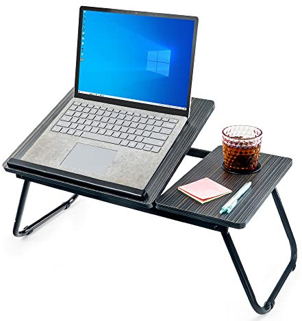 unycos - Vassoio per la Colazione e da Letto, Tavolo Pieghevole PC Portatile【Fino a 15,6】56x33x23cm (22,04x12,99x9,05) 5 Livelli di Inclinazione, Leggio e Slot per Tazza, Supporta 20 kg (Nero)