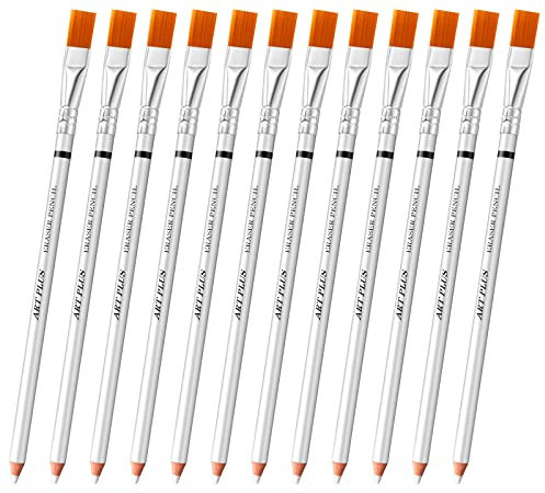 Faccito 12 Stück Radierstift mit Bürste Radierer in Stiftform Radiergummi zum Zeichnen Radierer für Künstler Skizzieren Malerei Zubehör