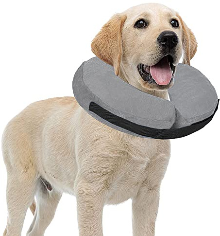 Puseky Pet Aufblasbares Halsband für Hunde und Katzen, weiches Haustier-Genesungs-E-Halsband mit Verstellbarer Schnalle zur Genesung von Operationen oder Wunden und blockiert Nicht die Sicht (M)