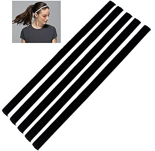 Girls Sport Headbands Non-Slip Hairband - Athletic Grip Elastic Single Skinny Sweatbands for Guide Sweat When Running Soccer Basketball Yoga Tennis Cycling 10 Pack (Black 5 pcs)