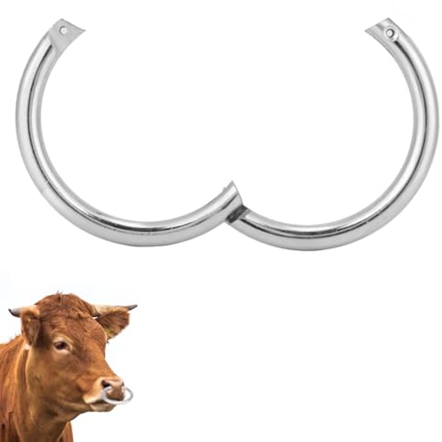 Cyrank Nasenring Für Rinder, Rinder-Nasenring, 9,9 cm Runder Eisen-Bullen-Nasenring, Kälber Nasenring, Kuh-Nasenklammer, Bull-Kuh, Nutztiere, Metall-Rinder-Nasenklemme Haltungszubehör