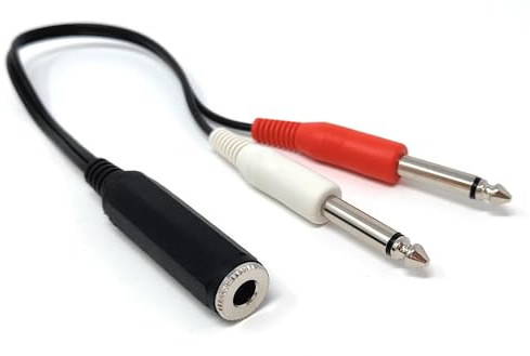DRUT 30cm 6.35mm Mono Jack Socket to 2 x 6.35mm Mono Jack 1/4'' Plugs Adapter Cable Lead