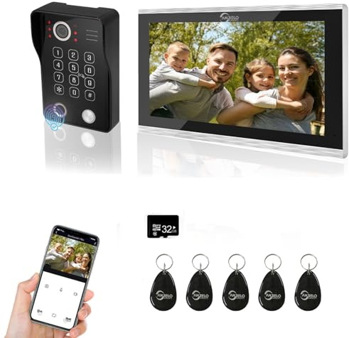Video-Türklingel-Gegensprechanlage, 10-Zoll-Touchscreen, mit kabelgebundenem 1080P-Türklingelsystem, unterstützt Fingerabdruck, RFID-Karte, Passwort, Verwendung mit TUYA APP