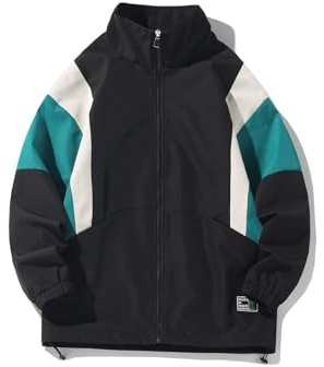 Guruvani Giacca da uomo patchwork con cerniera completa, giacca a vento vintage varsity, L