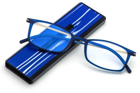 KoKoBin Ultradünne Anti Blaulicht Lesebrille für Männer und Frauen, Anti Glare-Brille mit Brillenetui (Blau, 2, Dioptrien)