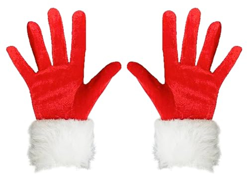 YIZHIXIANGQ 1 Paar Weihnachtshandschuhe, Weihnachtsmann Handschuhe, Rote Samthandschuhe, Handschuhe Weihnachten Damen Kurze, Einheitsgröße, Weihnachts Kostüm Zubehör (Rot B