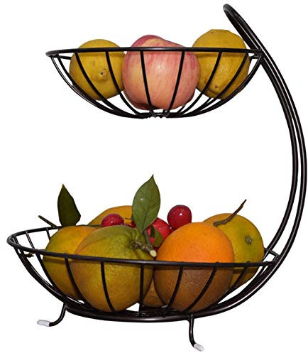 JHHNCVBC 2 Tier Wrought Iron Fruit Basket Etagere Fruit Basket Fruit Basket Fruit Bowl Space Saving Snack Basket Fruit Basket Rack Fruit Bowl Modern for Fruit and Vegetable Snacks