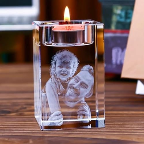 Benutzerdefinierter 3D-Foto-Kerzenhalter, 3D-Kristallfoto Mit Gravur, Benutzerdefinierte 3D-Kristallfoto-Teelichthalter, Bild-Kerzenständer-Dekor for Hochzeit, Jahrestag, Geburtstag, Weihnachten