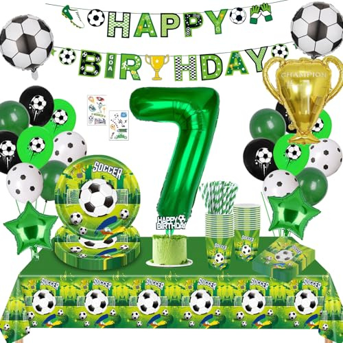 Fútbol Decoracion Cumpleaños 6 Años, Globos de Cumpleaños Fútbol 6 años, Decoraciones para Fiesta de Futbol, Globo, Platos de papel, Juego de vajilla de fiesta de Fútbol (7 años)