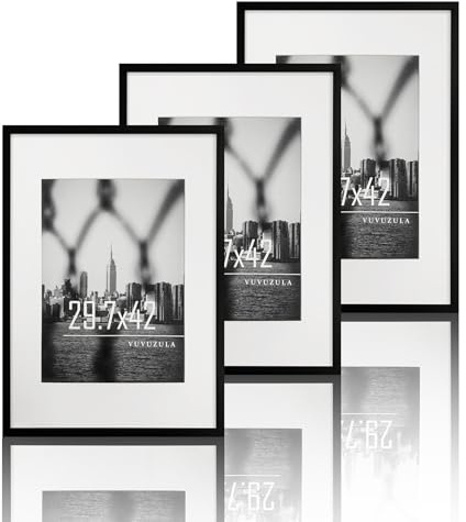 VUVUZULA bildram A3 svart 30 x 42 cm set om 3 fotoram DIN A3 med passepartout certifikat affischram