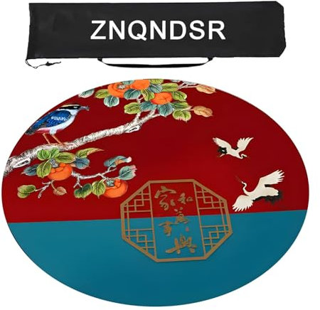 ZNQNDSR Runde Mahjong-Tischmatte, Mahjong-Tischunterlage Für Kartenspiele, Brettspiele, Kristallsamt Und rutschfeste Gummimatte(Blue and Red,80cm/31in)