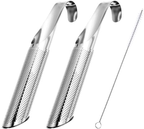 Nogeqi 2 Stück Edelstahl Teesieb Für Tasse, Teesieb Für Losen Tee Mit Reinigungsbürste, Tee Sieb Mit Hakengriff, Teesiebe Teefilter, Teeei Für Losen Tee, Feinmaschig Teestab Für Rose Kaffee Gewürze