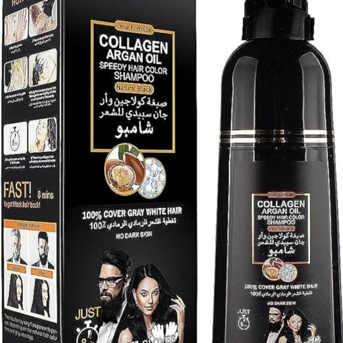 Shampoo Collagene e Olio di Argan per Capelli Grigi, Formula Nutriente e Rinforzante, 8 Minuti
