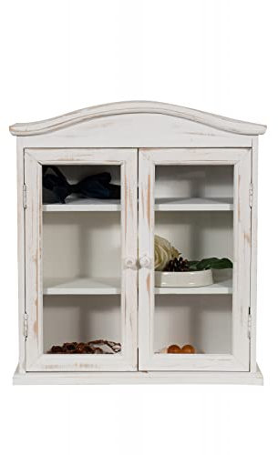 Rustikaler Küchenschrank aus Holz mit Shabby Chic Weiß Finish 3 Ablagen Hängeschrank Badezimmerschrank mit 2 Türen Antikoptik 47,5 x 45,5 x 15,5 cm