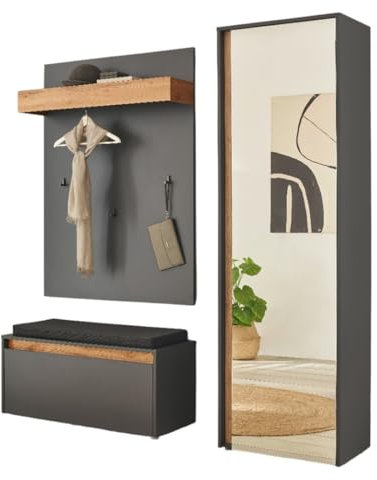Furn.Design Garderobe Set 4-teilig in grau matt und Wotan Eiche Garderobenkombination 170 x 200 cm, Center
