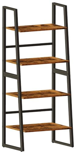 OYE 4 Tier Ladder Shelf, 2 in 1 Industrial Storage Rack Leaning Bookshelf for Living Room, Bedroom, Kitchen, Space Saving Small Book Shelf