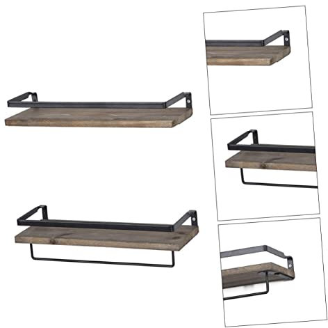 Cabilock Floating Wall Shelves Iron Storage Rack Wall Mounted Rack Wooden Shelf Brackets for Home Office
