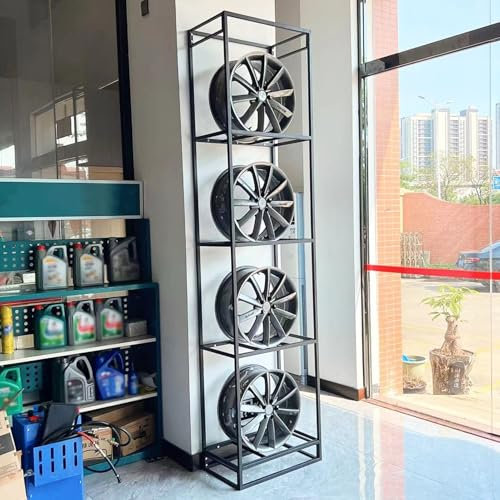 Reifenregal Großer Felgenständer für Die Garage/Ausstellung, Hochleistungs-Felgenregal für Autoreifen, Felgenhalter aus Stahl für Weniger Platzbedarf, Felgen-Organizer-Display(4-Tier Height 265cm(104