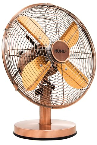 KÜHL 12 Copper Desk Fan Electric Oscillating Metal Cooling Fan with 3 Speed Settings | Adjustable Tilt | Table Fan for Home, Office or Bedroom | Easy to Assemble