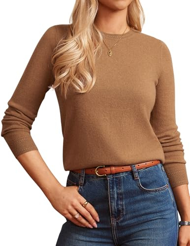GRACE KARIN Womens Cashmere Sweaters Knit Wool Sweater Crew Neck 2026 Spring Tops Brown S