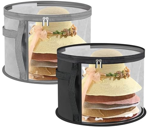 2 Pièces Boite a Chapeau,Boîte de Rangement Pliable pour Chapeaux Boîte à Chapeaux En Tissu avec Couvercle Et Fermeture à Glissière, Fenêtre Transparente Boîte de Rangement pour Chapeaux - 42 x 26 Cm