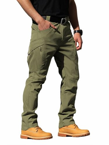 FLYFIREFLY Men's Ripstop Tactical Cargo Pants Water Resistant Quick Dry Hiking Work Pants with Multi-Pockets(No Belt)