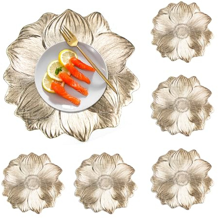 Manteles Individuales, Salvamanteles Individuales Bajoplatos Dorados, Manteles Individuale Lavables 38 cm, 6 Piezas Decorativos Redondos para Casa, Restaurante