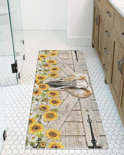 Farmhouses Shower Mat Non Slip Bathtub Mat Elephants and Sunflowers Vintage Letter Background Bath Mat Soft Loofah Shower Mats for Shower Tub Bathroom Quick Drying Foot Mat, 16x47 Inch