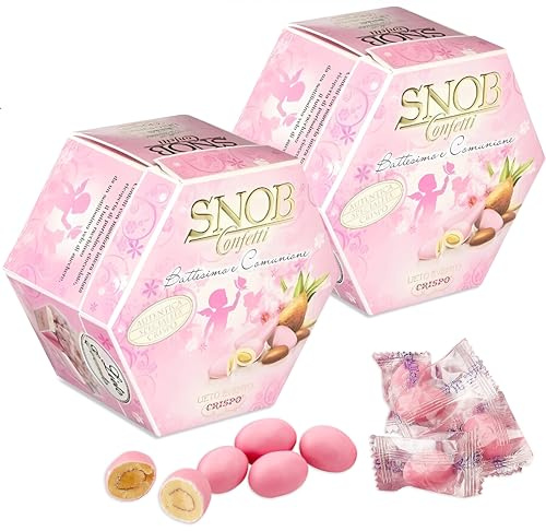 Confetti Crispo Snob Rosa Lieto Evento 2 x 500g, Confezionati Singolarmente per Battesimo e Comunione con Mandorla e Cioccolato Bianco, Made in Italy per Bomboniera Confettata Formato Convenienza