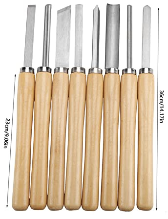 Fdit Ensemble de Ciseaux de Tour à Bois 8 Pièces, Outils de Tournage pour le Travail du Bois, Séparation Oblique de Gouge, avec Manche en et Lame en Acier, pour Charpentiers