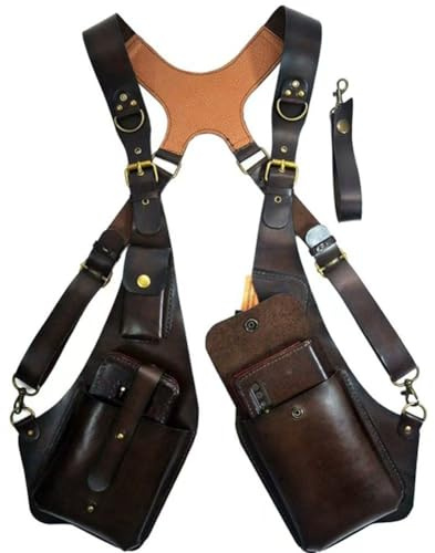 Anti-Diebstahl Unterarm-Schultertasche für Herren, Doppel-Schultertache aus PU-Leder, Verstellbares Achselholster-Design mit Mehreren Taschen, Brusttasche für Reise, Business & Outdoor (Braun1)