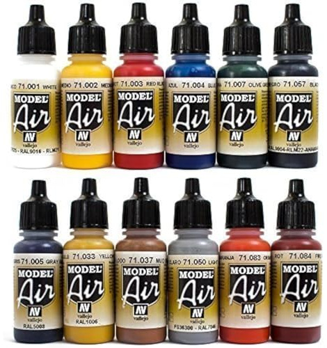 Airbrush-färger 12 x 17 ml Vallejo modell luftbas färgglad färguppsättning airbrush färger