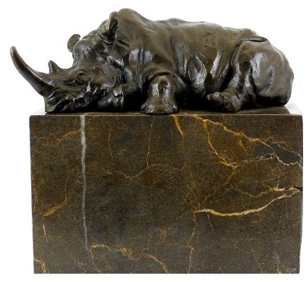 - Tierfigur aus Bronze - Ruhendes Nashorn - signiert von Milo - Schlafendes Nashorn - Skulptur in Bronze