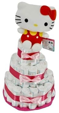 Tarta de pañales Hello Kitty rosa MomentosGourmet (Talla 2 (3-6 kg)) by MomentosGourmet. Regalo para bebé muy práctico. Cesta Canastilla recién nacido. Diaper Cake