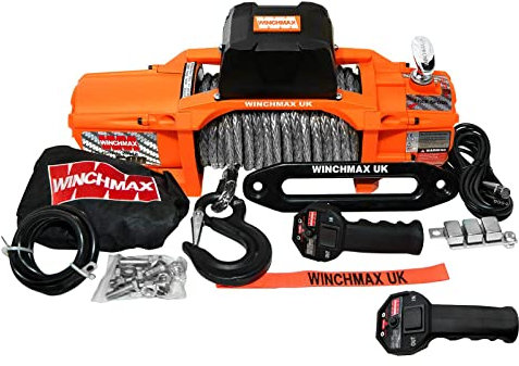 WINCHMAX 13500lb / 6123kg ‘SL-Serie’ Original orange 24v elektrische Winde. 28 m x 11 mm mehrsträngiges Synthetisches Dyneema-Seil, Wettkampfhaken, drahtlose Doppelfernbedienung