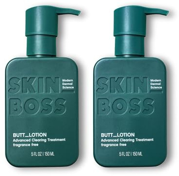 SKINBOSS 5oz Butt Acne Clearing Treatment - Body Acne Lotion for Pimples on Buttocks, Thighs, & Body, Targets Folliculitis, Scars & Dark Spots, Hydrating Anti-Blemish Body & Butt Cream, 2 Pack
