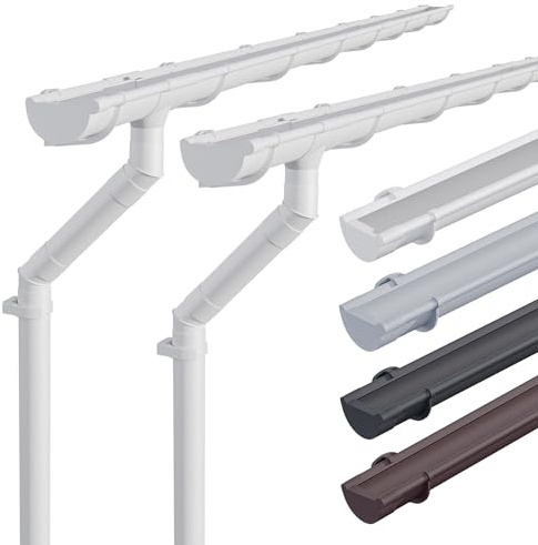INEFA 2x Dachrinnenset Kunststoff halbrund NW100 / 100mm, 7m Weiß | Regenrinne und Fallrohr für 2 Dachseiten aus PVC-U für Gartenhaus & Carport, Dachrinnen Set, Dachrinne, inkl. Montagezubehör