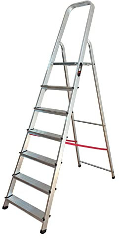 BTF - Escalera Tijera Plegable - 7 Peldaños en Aluminio - Escaleras Plegables Aluminio - Hecho en Europa - Portátil y Plegable. BTF-TJL107