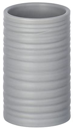 WENKO Gobelet Mila Gris - Porte-brosse à dents pour la brosse à dents et la pâte dentifrice, Céramique, 6.5 x 10.5 x 6.5 cm, Gris