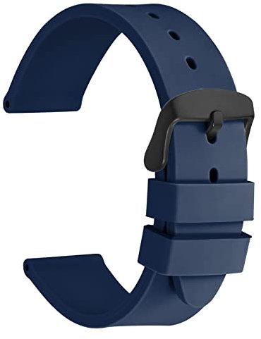 WOCCI 20mm Lightweight Silicone Rubber Watch Strap for Men and Women, Black Buckle (Dark Blue)