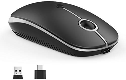 VssoPlor Type C Wireless Mouse, USB C MacBook Wireless Mouse Dual Mode Cordless Mice with USB and Type C Receiver Compatible with PC, Laptop, MacBook and All Type C Devices-Black and Silver