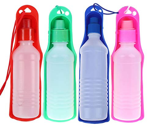 Portable Dog Water Bottle 4 Pack, Eau Voyage Pet Distributeur Boisson Bouteille Boisson Bol Et Saladier Tasse, Pratique, Durable Et Léger pour Animaux Marche en Plein Air, Randonnée Pédestre,300ml