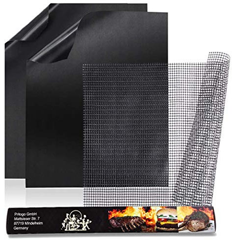 Pritogo Set di 3 tappetini per barbecue (40 x 33 cm), per forno, carbone, elettrico, a gas, riutilizzabili, ritagliabili