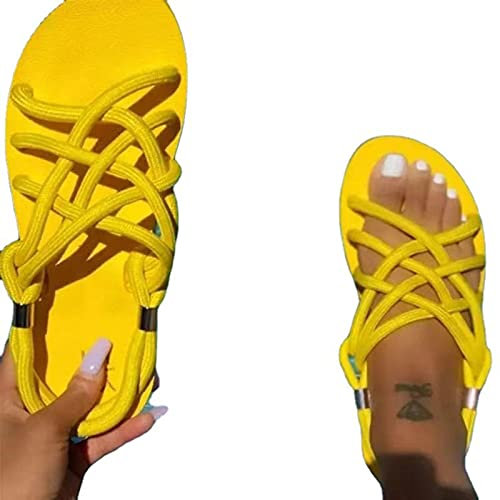 MIAOXIAO Damen Sandaletten Damenschuhe Riemchen Geflochtenen Seil Strandschuhe Offene Spitze Strand Sandalen Nicht-Slip Flip Flop,5,EU40