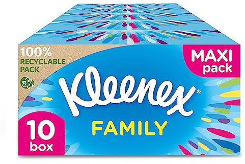 Kleenex Family Box Fazzoletti di Carta, 128 Veline, Kleenex Fazzoletti in Scatola con Carta Certificata FSC, 10 Pacchetti
