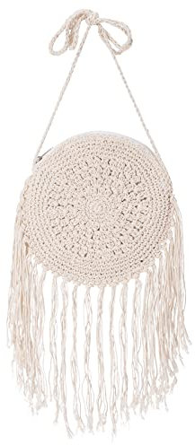 Jeesblsy Runden Strohtasche Handtasche Damen Crossbody Tasche, Retro Sommer Strand Umhängetasche, Böhmische Handarbeit Weben Schulterbeutel Geldbörse für Reisen Urlaub Freizeit, Beige