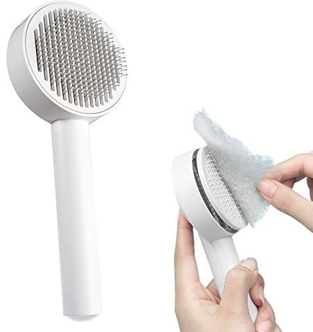 PiuPet® Selbstreinigende Katzenbürste - Hundebürste & Tierhaarentferner | Unterwollbürste, Edelstahlborsten, Sanfte Fellpflege, Selbstreinigung per Knopfdruck