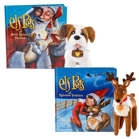 The Elf on the Shelf Elf Pets 2 Pack: St. Bernard Tradition and Reindeer Tradition with Joy Travel Bag