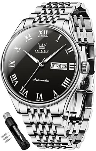 OLEVS Herren-Automatikuhr, Business, Luxus, selbstaufziehend, mechanische Armbanduhr, Edelstahl, wasserdicht, leuchtendes Tag, Datum, Automatische Uhr, mechanisch
