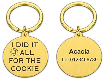 Gravur Pet Dog Cat ID Tag Halsband Zubehör Dekoration Pet ID Dog Tags Halsbänder Edelstahl Cat Tag Customized Tags,Gold,33,5 X 30 Mm